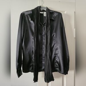 White Stag Black Satin Blouse with Scarf